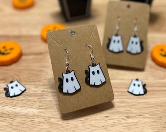 Pendientes de gato fantasma: bisutería hipoalergénica para Halloween, impresa en 3D