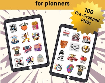 Digital Fitness Planner Stickers: 100 Pre-Cropped Workout Trackers (PNG, GoodNotes Compatible)