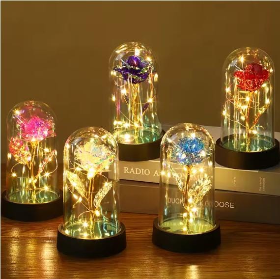 Miniature Lighted Roses Eternal Rose Light in Glass Dome – LED Luminous Flower Decoration ...