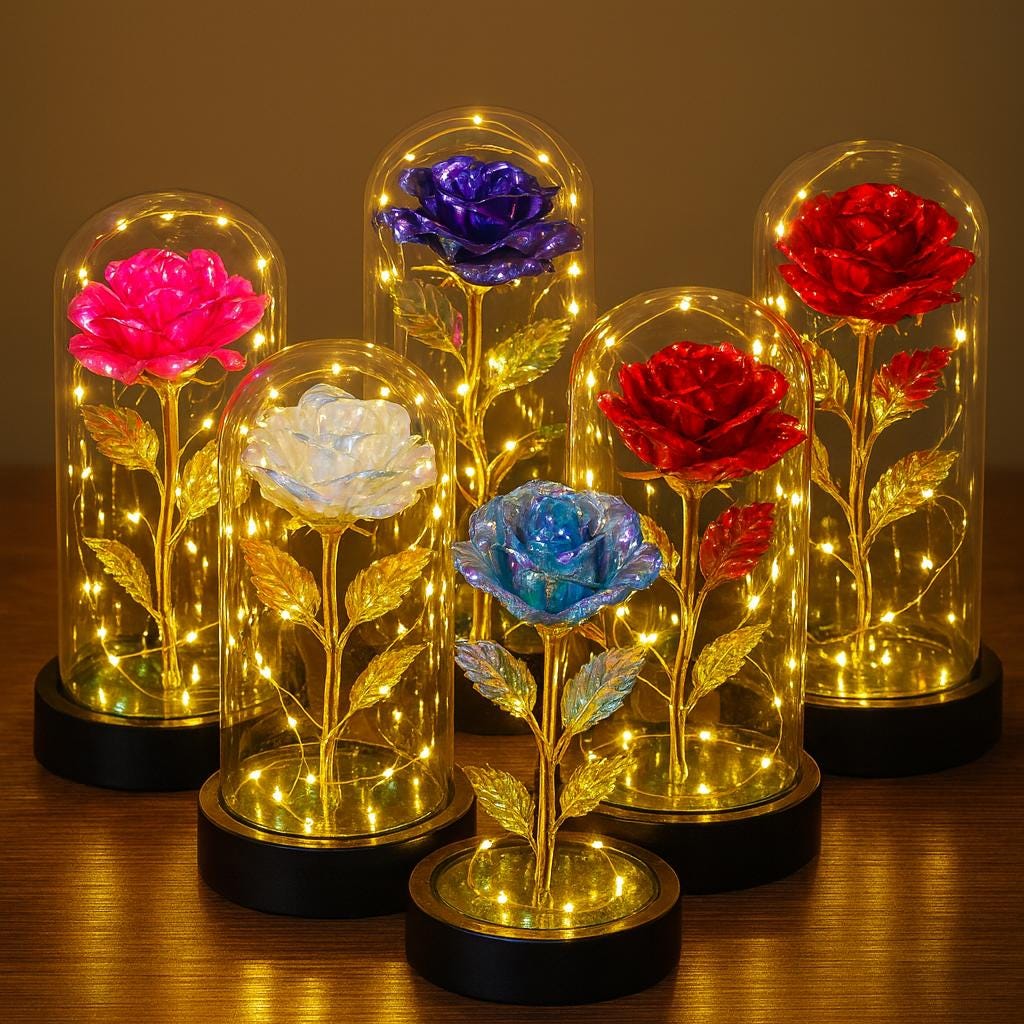 Maverton Rosa Stabilizzata con LED Personalizzata - Rosa Eterna nella Cupola di Vetro - Regalo Donna Compleanno Mamma Nonna Fidanzata Maestra - Regalo