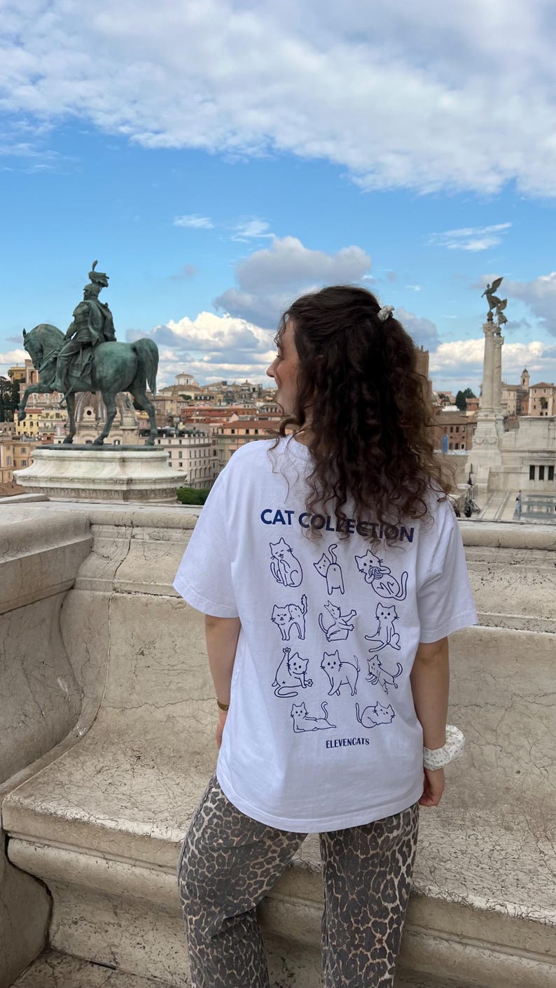 Cat Collection T-Shirt | Unisex (Relaxed Fit) T-Shirt for Cat Lovers | Graphic tee with backprint | Funny Cat Shirt | Cat Aesthetic T-Shirt image 1