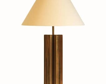 Brass Table Lamp with Linen Shade, Modern Mid-Century Design