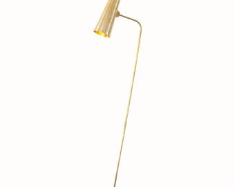 Sculptural Brass Floor Lamp: Minimalist Cone Shade Standing Light