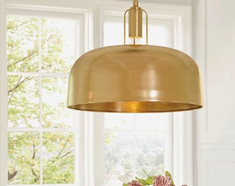 Modern Pendant Light, Brass Dome Shade, 14-Inch Diameter