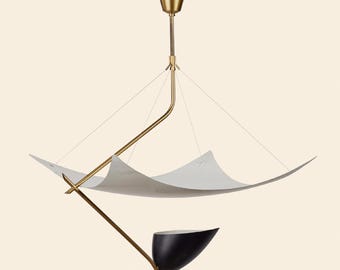 Modern Sculptural Ceiling Light Minimalist Mid Century Brass Pendant Lamp White Shade Contemporary Style