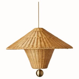 Rattan Pendant Light with Brass Accent, Woven Ceiling Lamp for Boho Decor