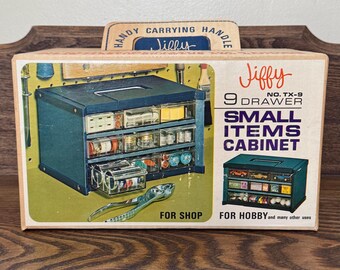 Vintage Jiffy TX-9, 9-lådigt smådelsskåp NOS NIB Shop Hobby Organizer