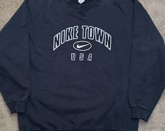 1990-tals vintage NIKE Swoosh Oversized Crewneck Svartvit Sweatshirt Storlek XL