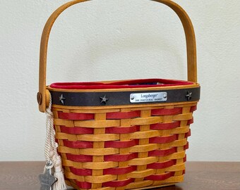 Cesta inaugural Longaberger 2001 - Firmada por la familia - Decoración rústica patriótica americana