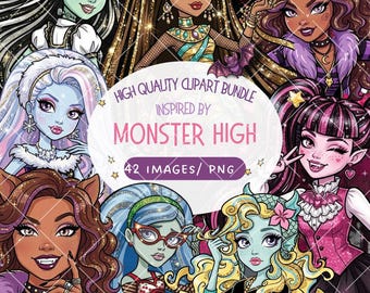 Monster Glam Squad High geïnspireerde clipartbundel | Spookachtige modepoppen, gotische glitter (42, png PNGEgg)