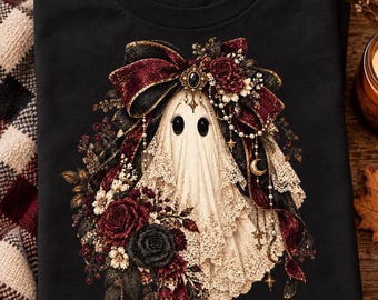 Gothic Ghost PNG, Halloween PNG, Victorian Ghost Clipart, Spooky Floral Halloween Sublimation Design, Dark Feminine, Free Gift