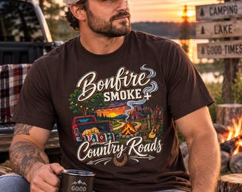 Koszulka Bonfire Smoke Country Roads | Koszulka Campfire Sunset Scenic