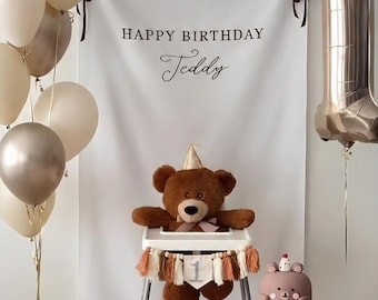 Personalized Kids Birthday Fabric Banner, Boho Linen Sign