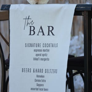 Fabric Bar Sign, Wedding Bar Menu, Custom Linen Bar Sign, Bar Sign, Signature Cocktails Sign, Minimalist Bar, His and Hers Wedding Bar Sign