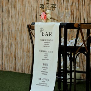 Custom Fabric Bar Sign, Wedding Bar Menu, Linen Bar Banner, Signature Cocktails, Minimalist Decor