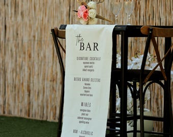 Niestandardowy baner z menu barowym, szyld z podpisem na koktajle weselne