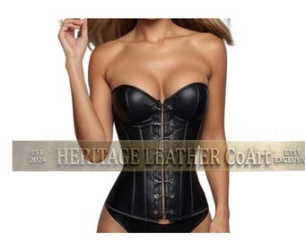 Black Genuine Leather Corset Top for Women