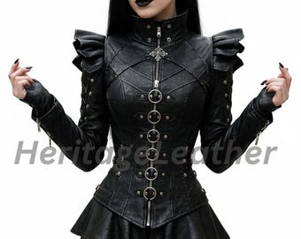 Women’s Gothic Black Leather Corset Jacket