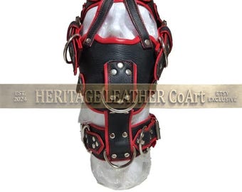 Black & Red Leather Buckle Hood Mask