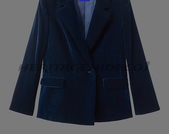 Blazer de terciopelo para mujer, chaqueta entallada de terciopelo azul marino, elegante blazer de noche / Chaqueta de terciopelo formal hecha a mano / Heritagehideco1