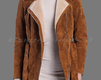 Tan Brown Suede Shearling Biker Jacket: Heritagehideco1 Winter Coat