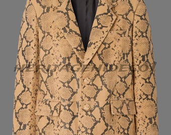 Snakeskin Print Leather Blazer – Vintage Python Jacket, Custom Made