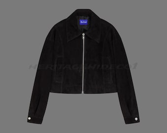 Black Suede Cropped Jacket | 90s Y2K Vintage Zip-up Coat - Etsy