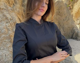 Chaqueta de chef con cremallera trasera / Chaqueta de chef moderna / Ropa de trabajo de cocina profesional