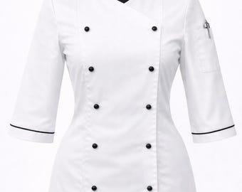 Chaqueta de chef entallada para mujer / Ropa de trabajo profesional a medida / Diseño cruzado