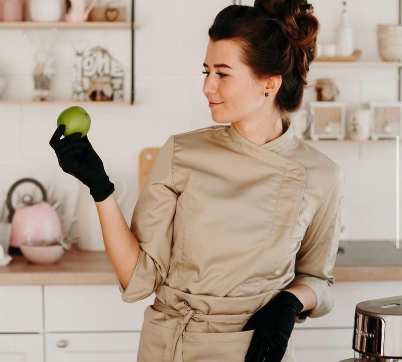 Chaqueta de chef para mujer/Top de cocina a medida/Ropa de estudio culinario para panadería Sand