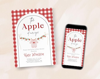 The Apple of Our Eye Invitation | Editable Apple Baby Shower Canva Template | Digital Download