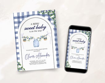 Berry Sweet Baby Shower Invitation, Editable Canva Template