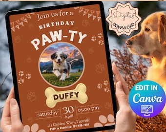 Pet Birthday Invitation | Dog Party Invitation | Puppy Party Invitation | Dog Birthday Invitation | Vertical Invitation | Instant Download