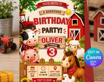 Barnyard Birthday Invitation | Farm Birthday Party | Printable Farm Animal Invitation | Editable Invite | Barn Birthday | Digital Download