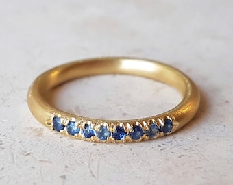 18k Gold Sapphire Stacking Ring, Half Eternity Band, Sapphire Eternity Ring, Wedding Ring, Anniversary Ring, Stackable Sapphire Band