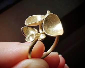 Gold Statement Ring, 18k Gold Flower Ring, Nature Inspired Jewelry, Fine Jewelry Rings, Botanical Jewelry, Floral Gold Ring, Gift for Her