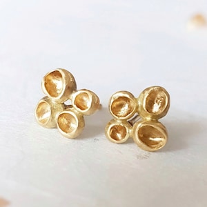 18k Gold Earrings, Wedding Earrings, Flower Earrings, Nature Inspired Jewelry, Botanical Jewelry, Solid Gold Stud Earrings, Unique Earrings image 1