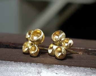 18k Gold Flower Earrings, Wedding Earrings, Flower Studs, Nature Inspired Jewelry, Botanical Jewelry, Solid Gold Studs, Unique Earrings