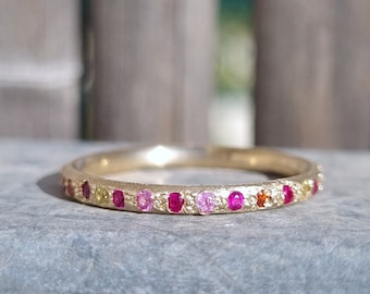 18k Gold Sapphire Eternity Ring, White Gold Ruby Ring, Multi Colored Sapphire Band, Wedding Band, Pink Sapphire Ring, Anniversary Ring