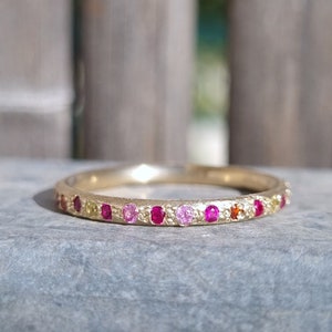 18k Gold Sapphire Eternity Ring, White Gold Ruby Ring, Multi Colored Sapphire Band, Wedding Band, Pink Sapphire Ring, Anniversary Ring