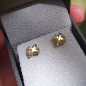 Handmade 18k Gold Raw Diamond Stud Earrings