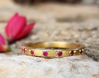 18k Gold Ruby Ring, Ruby Eternity Band, Wedding Ring, Ruby Stacking Ring, Stackable Gold Ring, Fine Jewelry Ring, July Birthstone