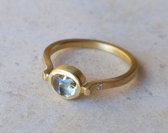 18k Gold Raw Diamond Ring, Champagne Diamond Ring, Diamond Engagement Ring, Fine Jewelry Ring, Unique Ring, Gifts for Her, Stacking Ring