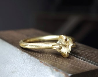 18k Gold Raw Diamond Ring, Yellow Diamond Ring, Diamond Engagement Ring, Fine Jewelry Ring, Unique Ring, Gifts for Her, Diamond Stack Ring