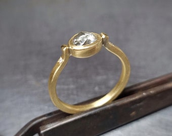 18k Gold Raw Diamond Ring, Champagne Diamond Ring, Diamond Engagement Ring, Fine Jewelry Ring, Unique Ring, Gifts for Her, Stacking Ring