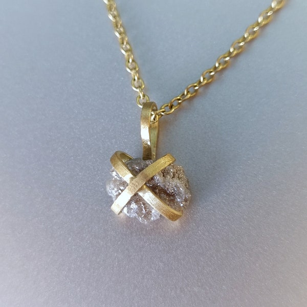 18k Gold Diamond Necklace, Gift for Her, Raw Diamond Necklace, Raw Diamond Pendant, Solitaire Diamond Necklace, Uncut Diamond, Handmade