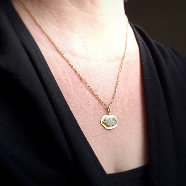 18k Gold Raw Diamond Necklace, Rough Diamond Pendant, Uncut Diamond Necklace, Fine Jewelry, Anniversary Gift for Her, 20th Anniversary Gift