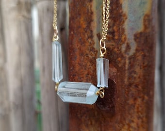 Aquamarine Necklace 18k Gold Handmade Beaded Gold Necklace Raw Stone Necklace Handmade Fine Jewelry March Birthstone Beaded Gold Necklace