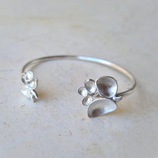 Sterling Silver Cuff Bracelet, Dainty Silver Bracelet, Silver Bangle Bracelet, 25th Anniversary Gift, Unique Birthday Gift for Wife