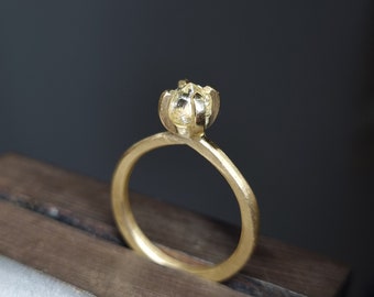 18k Gold Raw Diamond Ring, Yellow Diamond Ring, Diamond Engagement Ring, Fine Jewelry Ring, Unique Ring, Gifts for Her, Diamond Stack Ring